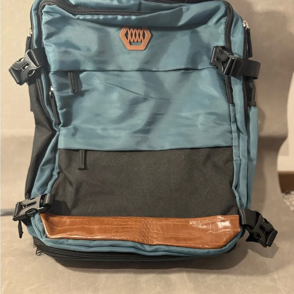 Convertible Travel Backpack w/ USB Charging Port – Teal & Black Laptop Backpack